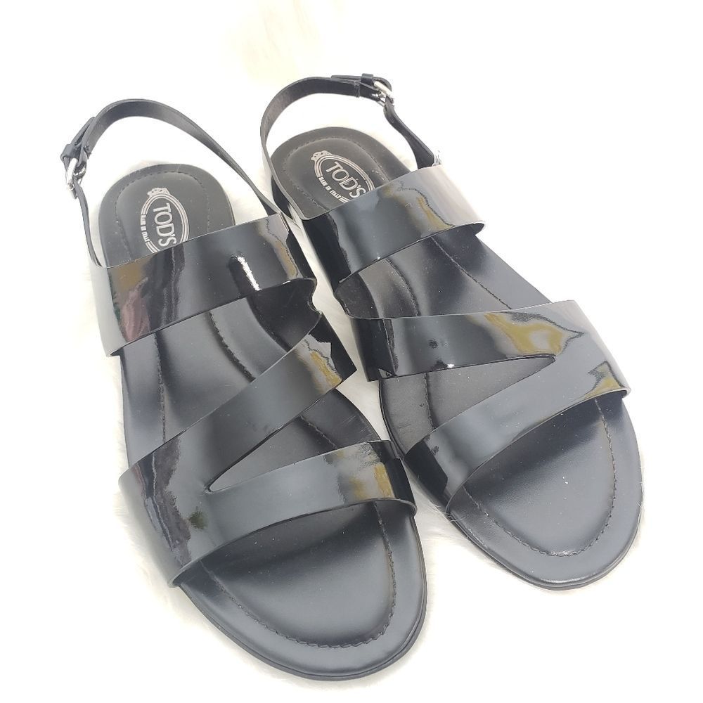 TODS Strappy Patent Leather Buckle Sandal Size New Without Tags